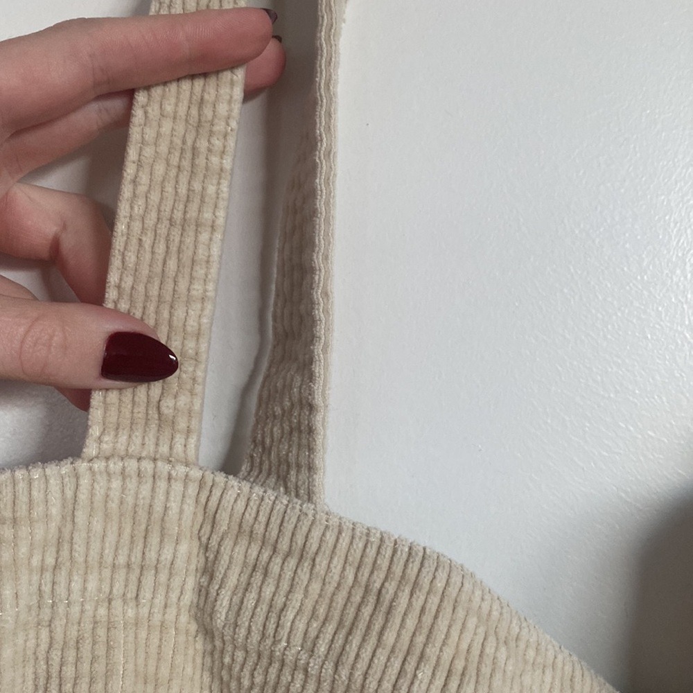 Corduroy Tote Bag Large Beige Slouchy Shoulder Bag with Inner Pocket - Picture 4 of 7